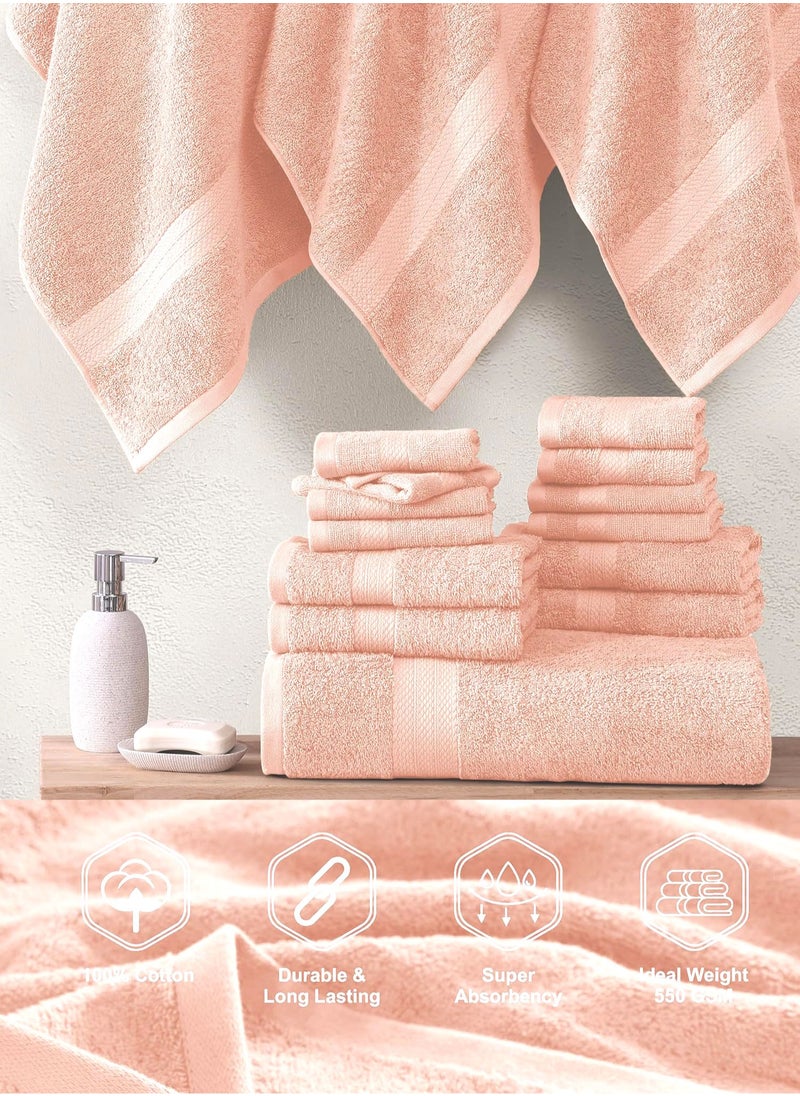 Towel Set,6-Piece Bath Towel Set, 100% Combed Cotton 550 GSM Superior Quality, Quick Dry Highly Absorbent Thick Bathroom Soft Hotel Towels for Bath And Spa, Towel Set Includes 2 Bath Towels (70*140 cm), 2 Hand Towels (40*70 cm), 2 Washcloths (30*30 cm) Pink 70*140cm