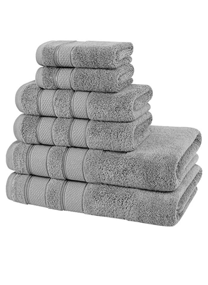 Towel Set,6-Piece Bath Towel Set, 100% Combed Cotton 550 GSM Superior Quality, Quick Dry Highly Absorbent Thick Bathroom Soft Hotel Towels for Bath And Spa, Towel Set Includes 2 Bath Towels (70*140 cm), 2 Hand Towels (40*70 cm), 2 Washcloths (30*30 cm) Grey 70*140cm