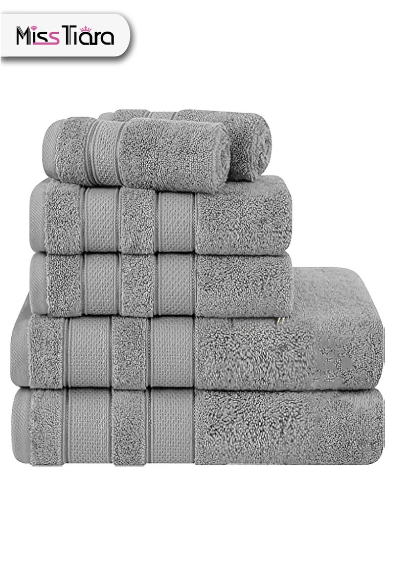 Towel Set,6-Piece Bath Towel Set, 100% Combed Cotton 550 GSM Superior Quality, Quick Dry Highly Absorbent Thick Bathroom Soft Hotel Towels for Bath And Spa, Towel Set Includes 2 Bath Towels (70*140 cm), 2 Hand Towels (40*70 cm), 2 Washcloths (30*30 cm) Grey 70*140cm