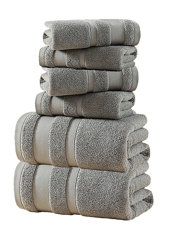 Towel Set,6-Piece Bath Towel Set, 100% Combed Cotton 550 GSM Superior Quality, Quick Dry Highly Absorbent Thick Bathroom Soft Hotel Towels for Bath And Spa, Towel Set Includes 2 Bath Towels (70*140 cm), 2 Hand Towels (40*70 cm), 2 Washcloths (30*30 cm) Grey 70*140cm