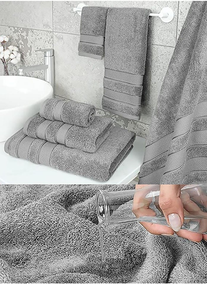 Towel Set,6-Piece Bath Towel Set, 100% Combed Cotton 550 GSM Superior Quality, Quick Dry Highly Absorbent Thick Bathroom Soft Hotel Towels for Bath And Spa, Towel Set Includes 2 Bath Towels (70*140 cm), 2 Hand Towels (40*70 cm), 2 Washcloths (30*30 cm) Grey 70*140cm