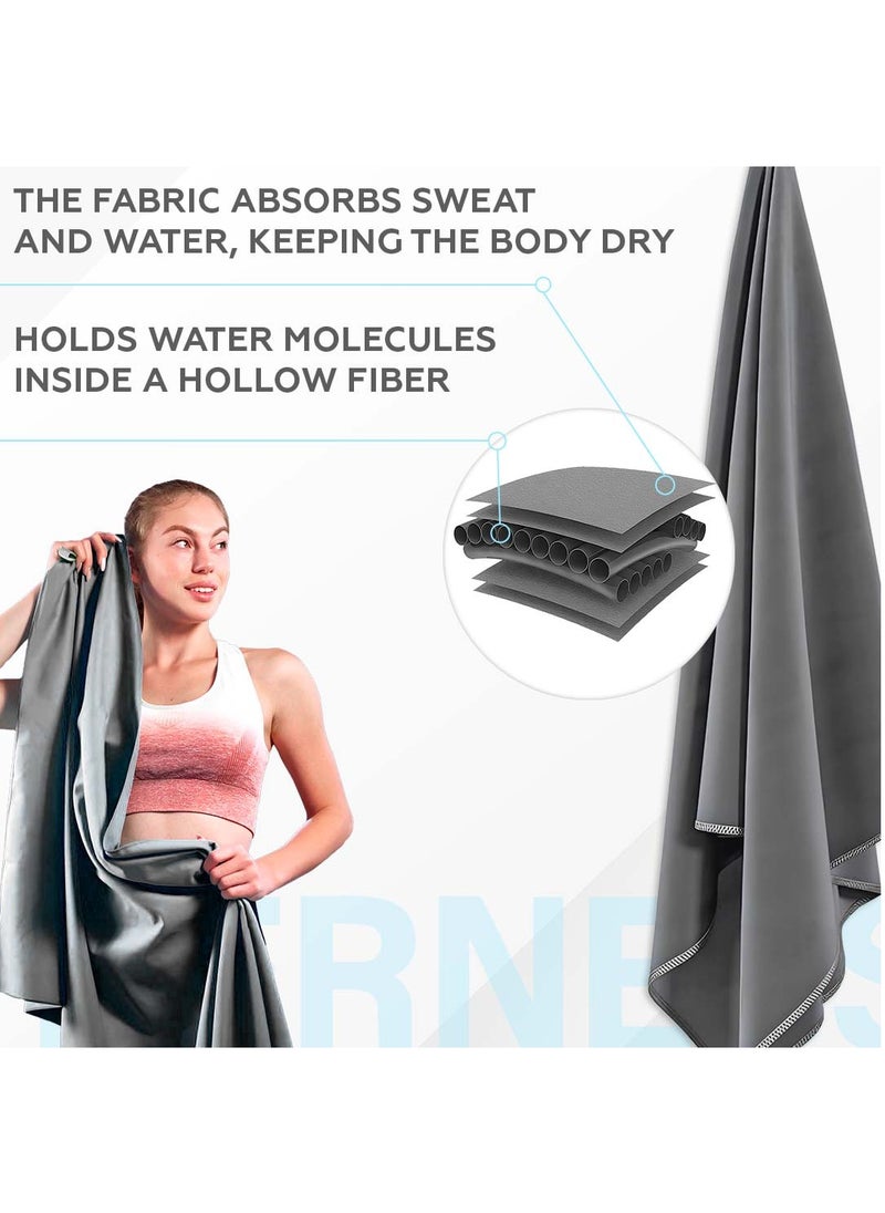 5 Pack Microfiber Gym Towel Set for Men Women Fast Drying, Absorbent Sweat Quick Dry Micro Fiber Sport Towels Super Soft for Home Fitness Exercises Yoga Swimming Bath Camping Beach Сolor Grey