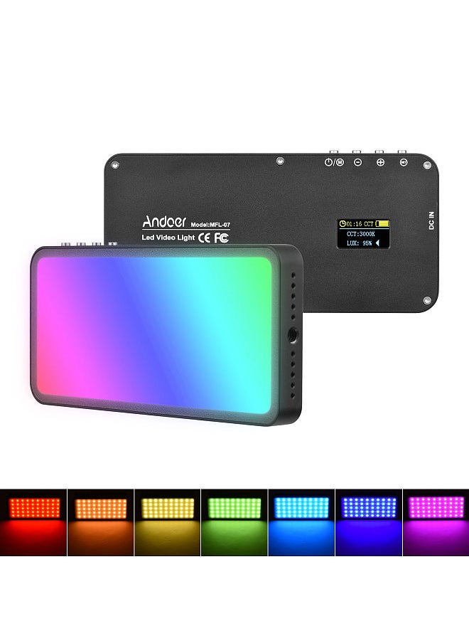 Andoer RGB LED Video Light Portable Light Panel 3000K-6500K Dimmable Brightness 30 Special Effects CRI ≥95 for Portrait Video Recording Product Photography