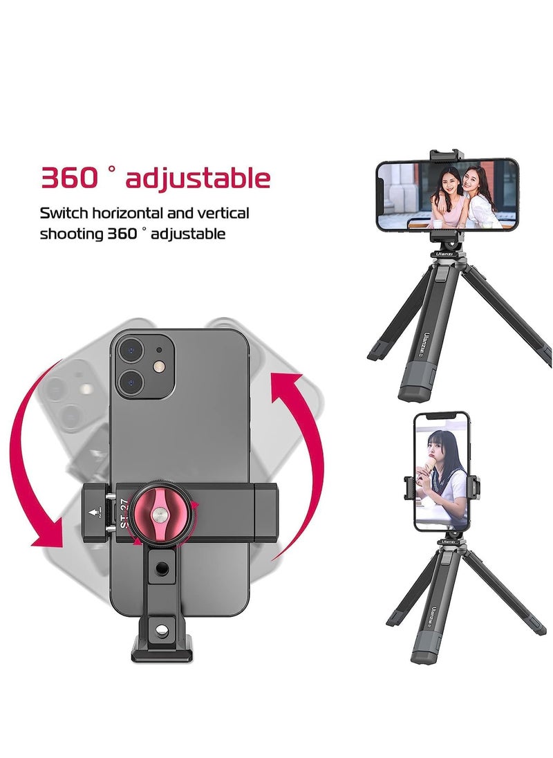 ULANZI ST-27 Phone Tripod Mount, 360° Metal Phone Holder for Tripod w 3 Cold Shoes & Arca Port, Versatile Smartphone Adapter for iPhone, Desktop Tripods, and Live Streaming/Vlogging Setup