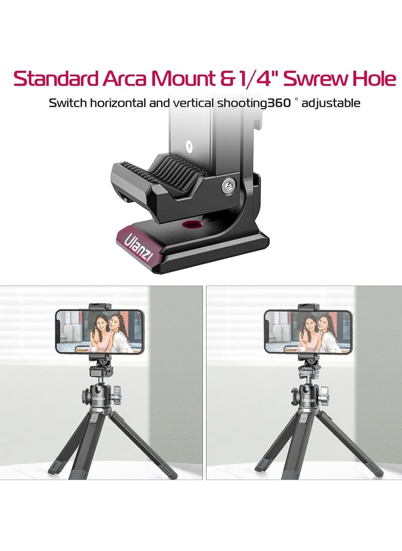 ULANZI ST-27 Phone Tripod Mount, 360° Metal Phone Holder for Tripod w 3 Cold Shoes & Arca Port, Versatile Smartphone Adapter for iPhone, Desktop Tripods, and Live Streaming/Vlogging Setup