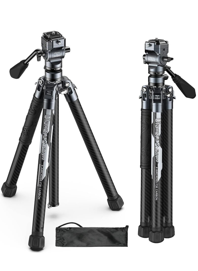 Ulanzi F38 Fotopro Air III Quick Release Video Travel Carbon Fiber Tripod | Fluid Head for Video | Storage Length 42cm | 5 Leg Sections 44-156cm | Ball Head Payload 3Kg | 1.08Kg