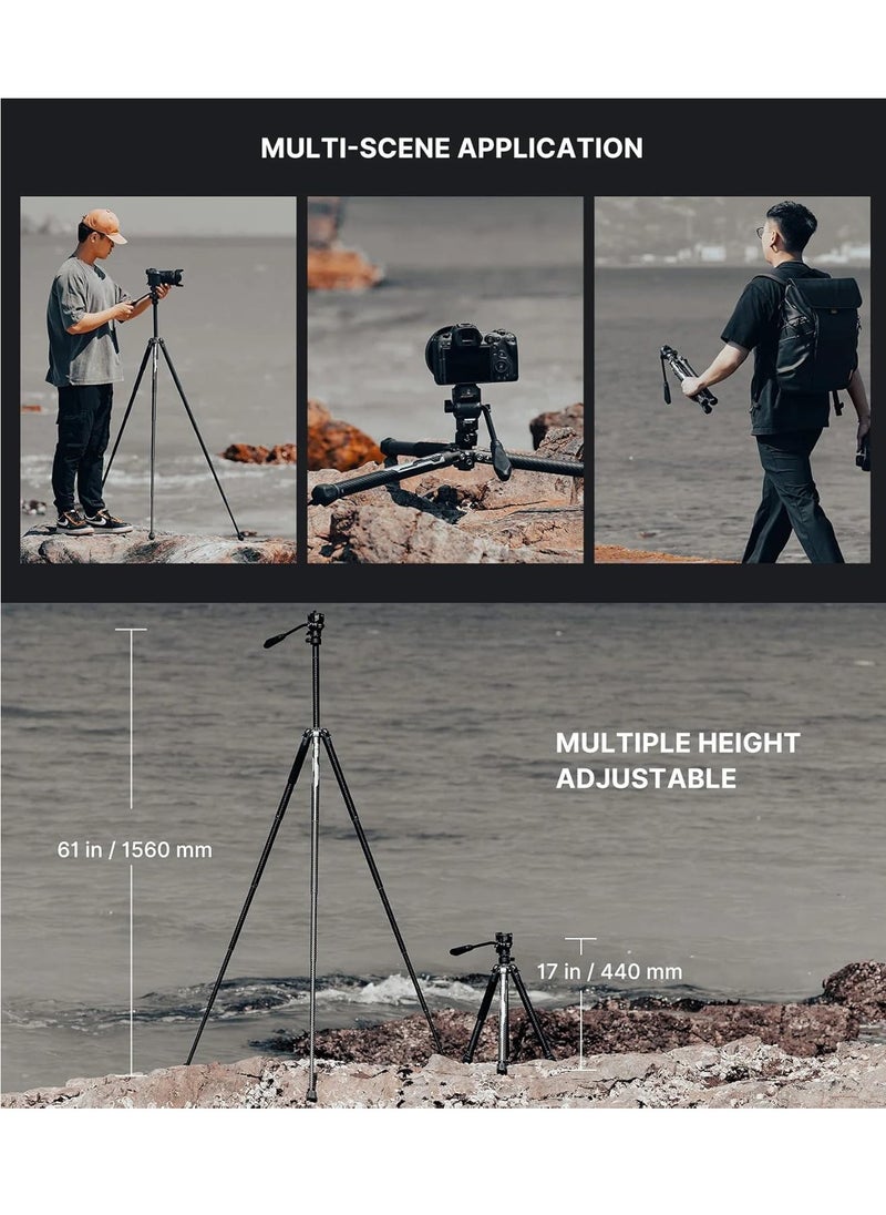 Ulanzi F38 Fotopro Air III Quick Release Video Travel Carbon Fiber Tripod | Fluid Head for Video | Storage Length 42cm | 5 Leg Sections 44-156cm | Ball Head Payload 3Kg | 1.08Kg