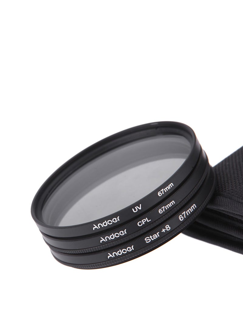 67mm Filter Set UV + CPL + Star 8-Point Filter Kit with Case for Canon Nikon Sony DSLR Camera Lens