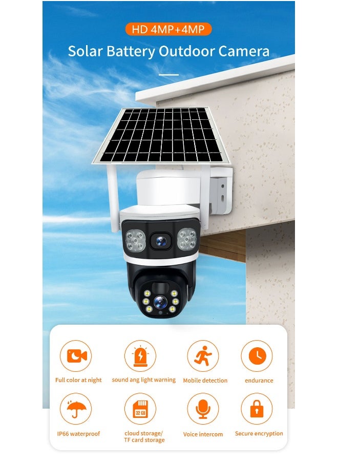 4G Solar Camera With Memory Card 4G LTE SIM Card IP Security Camera 8 MP CCTV Camera Outdoor 1080P Night Vision PTZ Color IR Night Vision Dual Sensor Motion Detection Tilt Surveillance Camera System