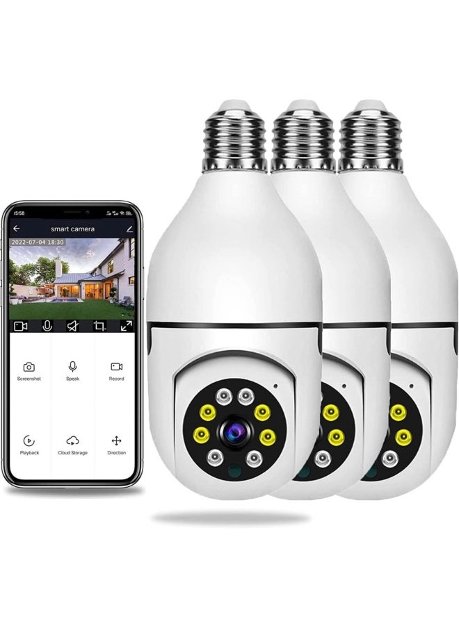 ELTERAZONE 3PCS Wireless Light Bulb Camera Outdoor 360 Degree WiFi Security Dome Cameras, 1080p Night Vision Bulb Cameras for Home,Support Cloud Storage & SD Card