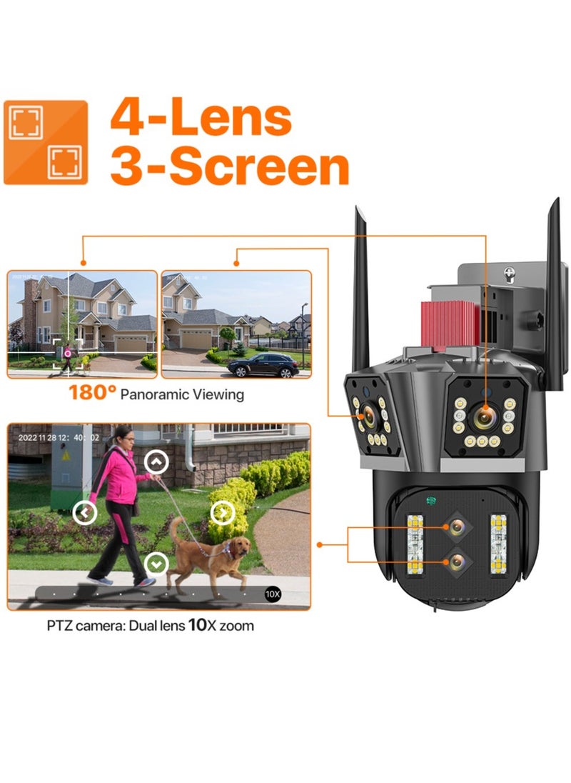 6K HD WIFI IP Camera 16MP 10X Hybrid Zoom Auto Tracking PTZ Camera Outdoor Four Lens Three Screen Security Cam 4K Surveillance