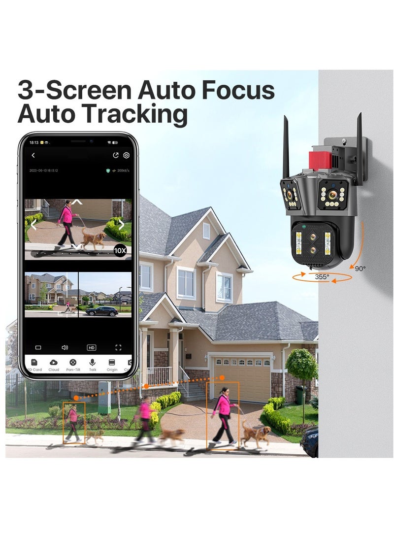 6K HD WIFI IP Camera 16MP 10X Hybrid Zoom Auto Tracking PTZ Camera Outdoor Four Lens Three Screen Security Cam 4K Surveillance