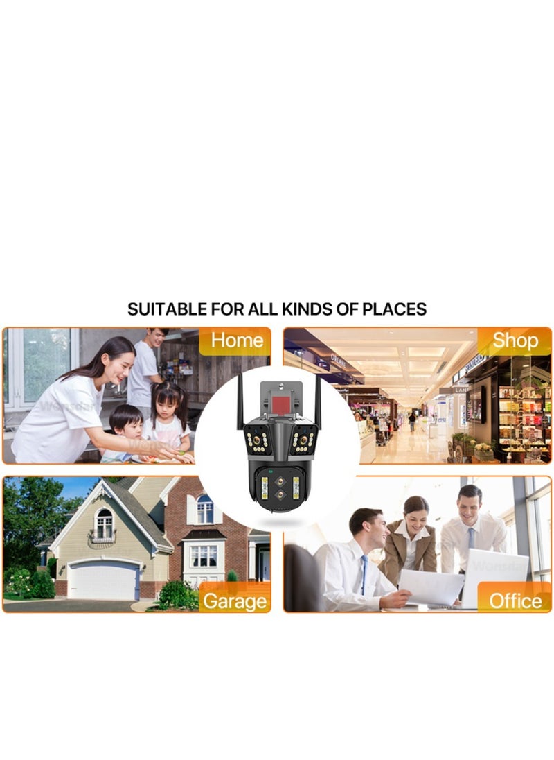 6K HD WIFI IP Camera 16MP 10X Hybrid Zoom Auto Tracking PTZ Camera Outdoor Four Lens Three Screen Security Cam 4K Surveillance