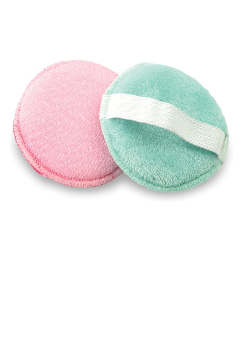 S&T INC. Gentle Face Scrubbers, Dual Sided Face Exfoliators with Elastic Strap, 3.3 Inch Diameter, 2 Pack, Teal/Pink