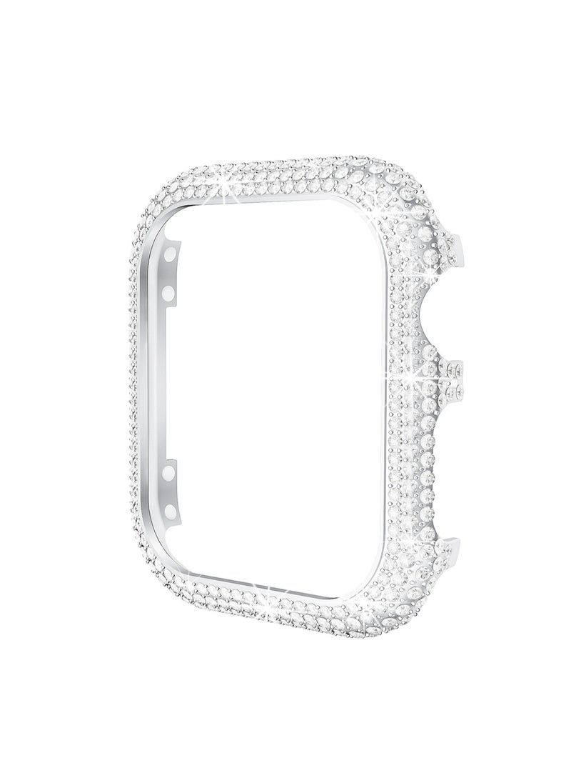 Silver Full Diamond 45mm Suitable For Apple Watch Protective Case Hollow, Tpu Electroplating Anti-Fall