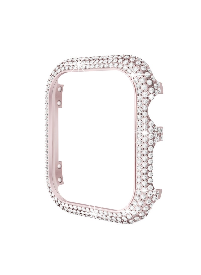 Rose Pink Full Diamond 44mm Suitable For Apple Watch Protective Case Hollow, Tpu Electroplating Anti-Fall