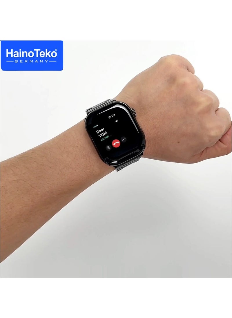 HainoTeko SQ9 Smartwatch with Large Screen AMOLED Display 3 Straps and Charging Cable Designed for Ladies and Gents Black