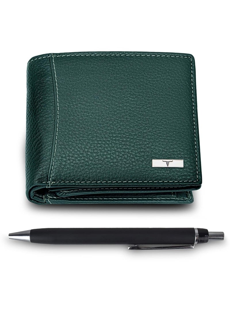 URBAN FOREST Oliver Green Leather Wallet & Pen Combo Gift Set for Men