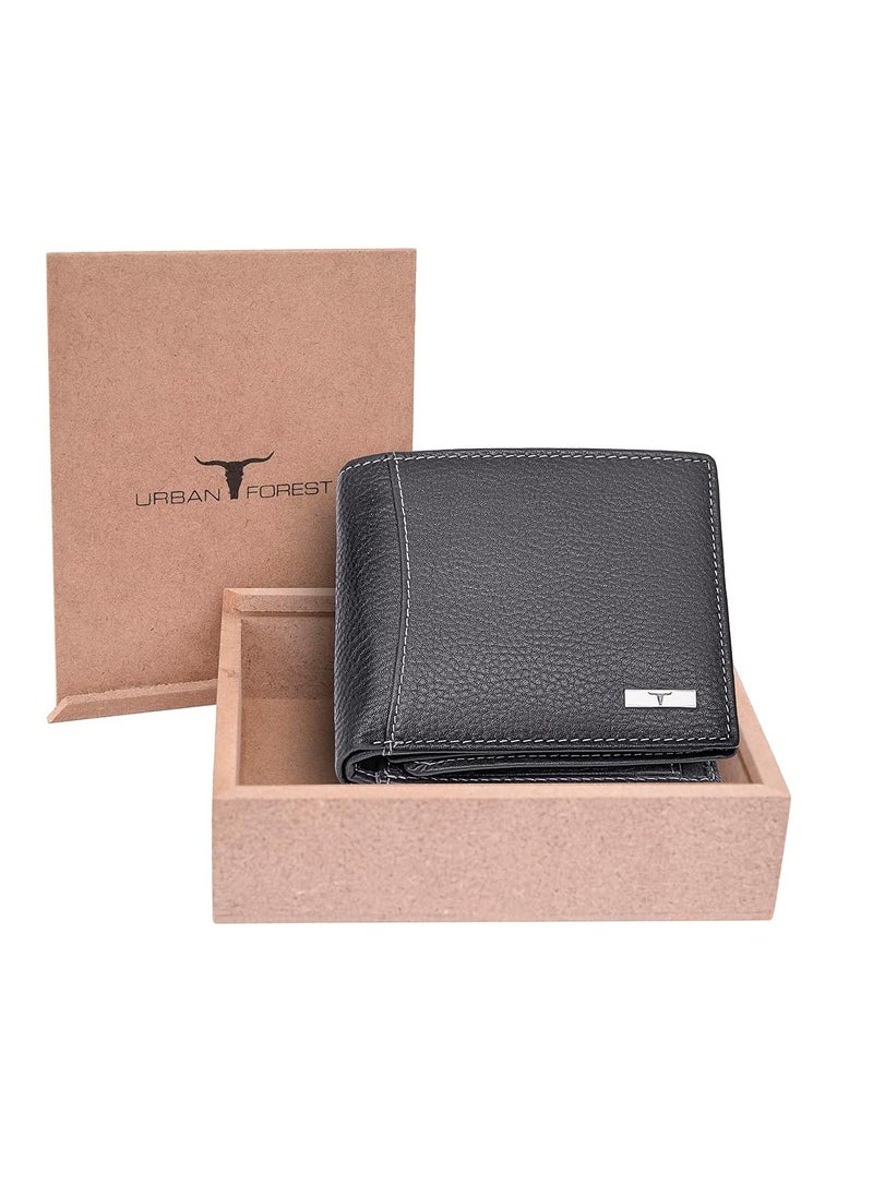 URBAN FOREST Oliver Grey Leather Wallet for Men - Packed in Premium Wooden Box for Festive Gifting