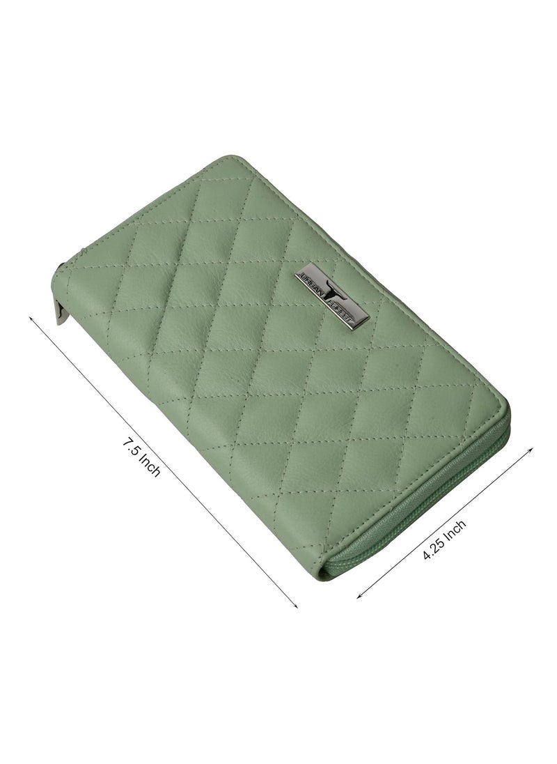 URBAN FOREST grace Quilted Mint Green Leather Wallet/Clutch for Women