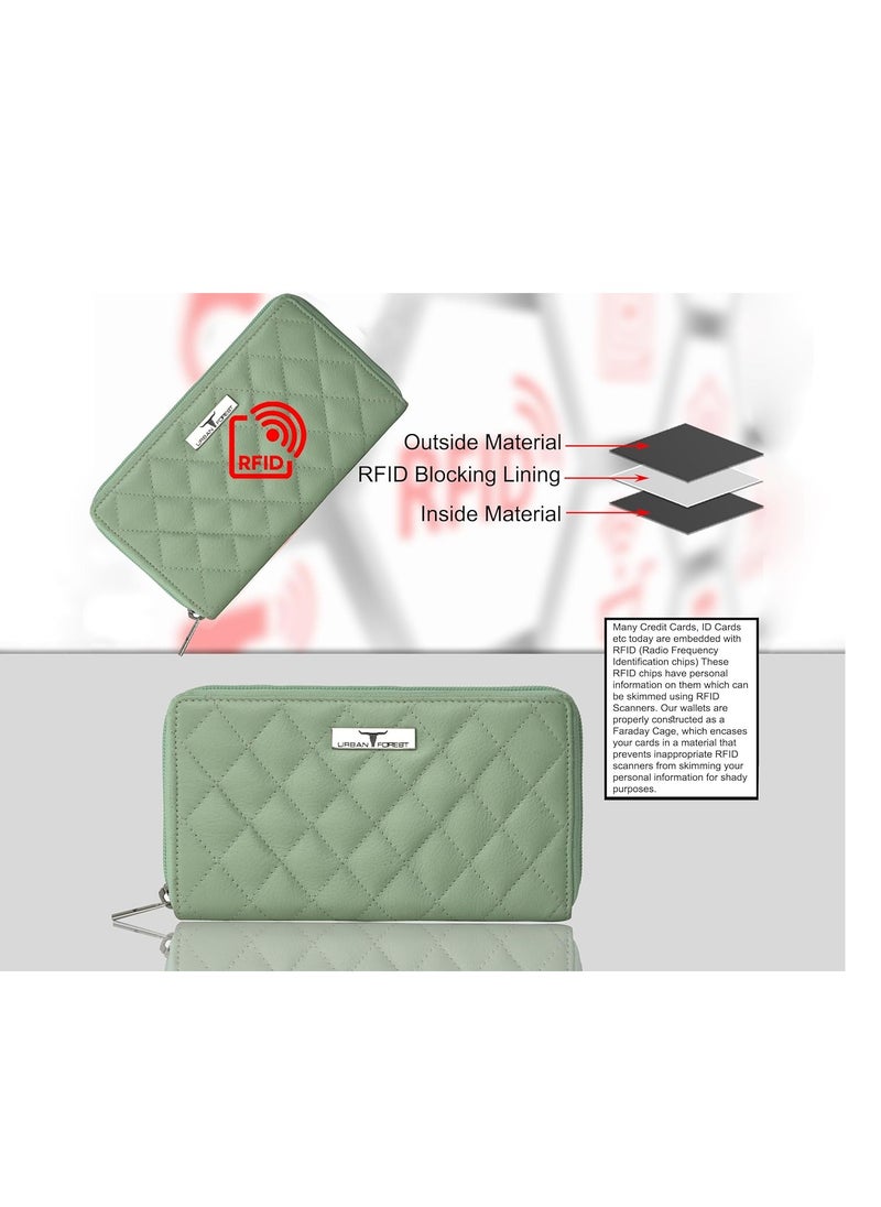 URBAN FOREST grace Quilted Mint Green Leather Wallet/Clutch for Women