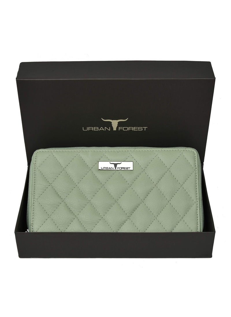 URBAN FOREST grace Quilted Mint Green Leather Wallet/Clutch for Women