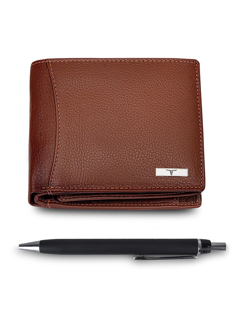 URBAN FOREST Oliver Redwood Leather Wallet & Pen Combo Gift Set for Men