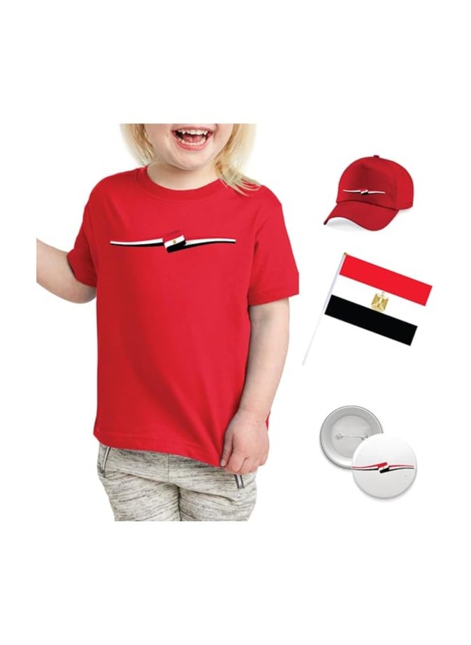 Egypt National Day Set For Girls-Includes Girl's T-Shirt,Cap,Badge And Flag-Perfect Outfit Set To Celebrate Egypt National Day With Combo Pack In Style