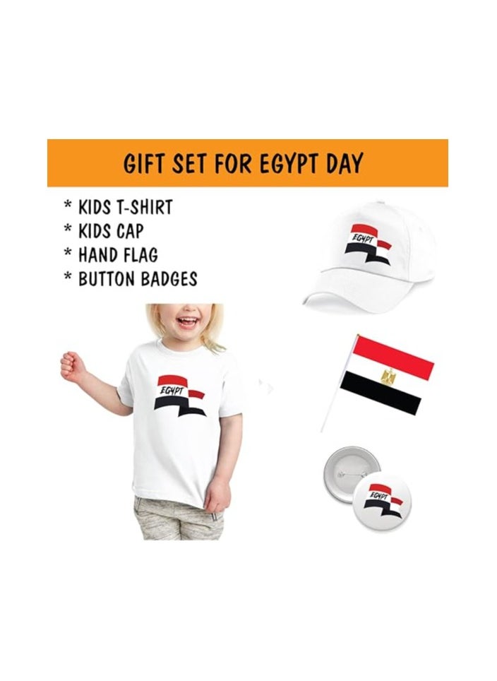Egypt National Day Set For Girls-Includes Girl's T-Shirt,Cap,Badge And Flag-Perfect Outfit Set To Celebrate Egypt National Day With Combo Pack In Style
