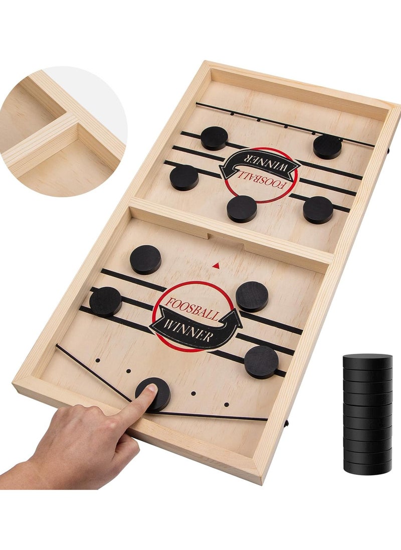 Fast Sling Puck Game | Wooden Slingshot Air Hockey Board Game | Portable Family Fun Toy | Interactive Tabletop Battle Game | Fast-Paced Hockey Game with 10 Pucks | 14-inch Speed Sling Puck