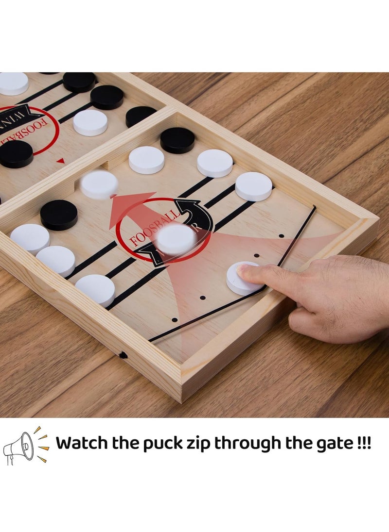 Fast Sling Puck Game | Wooden Slingshot Air Hockey Board Game | Portable Family Fun Toy | Interactive Tabletop Battle Game | Fast-Paced Hockey Game with 10 Pucks | 14-inch Speed Sling Puck