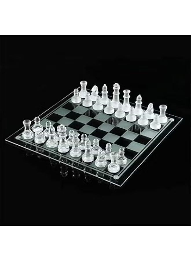 Glass Chess Set Frosted and Clear Pieces and Glass Resin Board Easy to Play Classic Strategy Game and Elegant Design