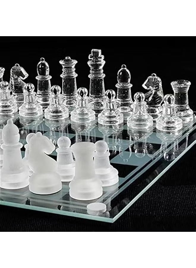 Glass Chess Set Frosted and Clear Pieces and Glass Resin Board Easy to Play Classic Strategy Game and Elegant Design