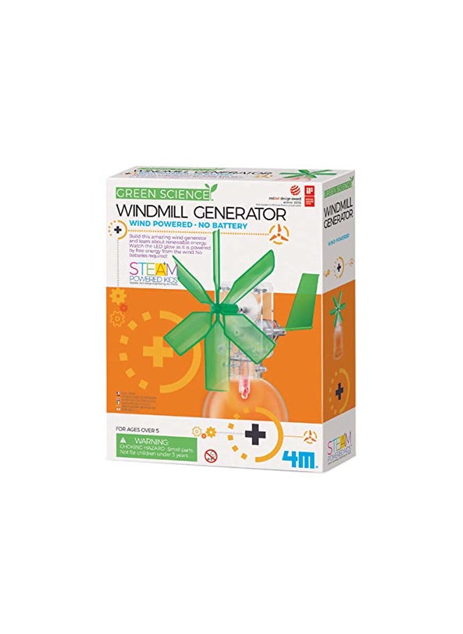 4M Toysmith, Green Science Windmill Generator Kit, DIY Science Kit With LED Lights, For Boys & Girls Ages 8+ (Packaging May Vary)