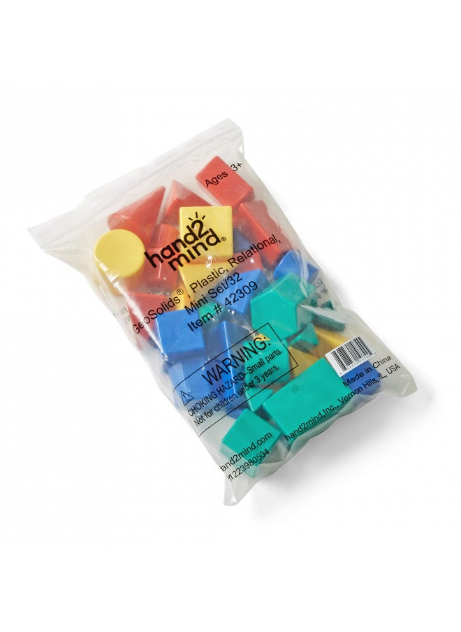 Mini Plastic GeoSolids Relational Shapes, Set of 32 Blocks