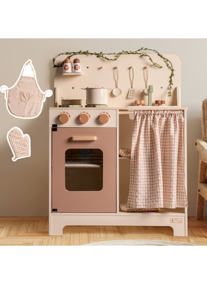 ROBOTIME Kids Play Kitchen Set - Rustic Wooden Pretend Play Kitchen with Leaf Light String, Apron, and Groves, for Toddlers 3+ (Rustic Style)