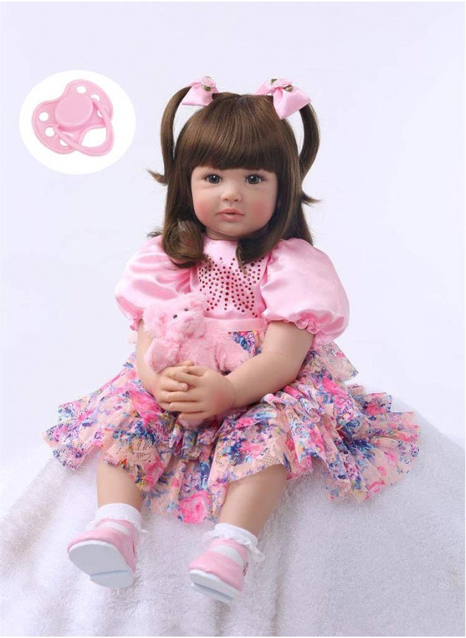 iCradle Cute 24inch 60CM Reborn Baby Doll Long Hair Girl Doll Soft Silicone Baby Real Life Baby Toddler Doll Toy for Ages 3+ (F)