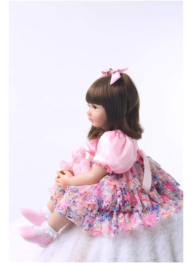 iCradle Cute 24inch 60CM Reborn Baby Doll Long Hair Girl Doll Soft Silicone Baby Real Life Baby Toddler Doll Toy for Ages 3+ (F)