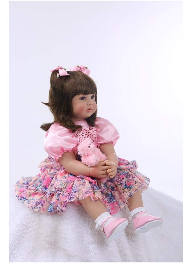 iCradle Cute 24inch 60CM Reborn Baby Doll Long Hair Girl Doll Soft Silicone Baby Real Life Baby Toddler Doll Toy for Ages 3+ (F)