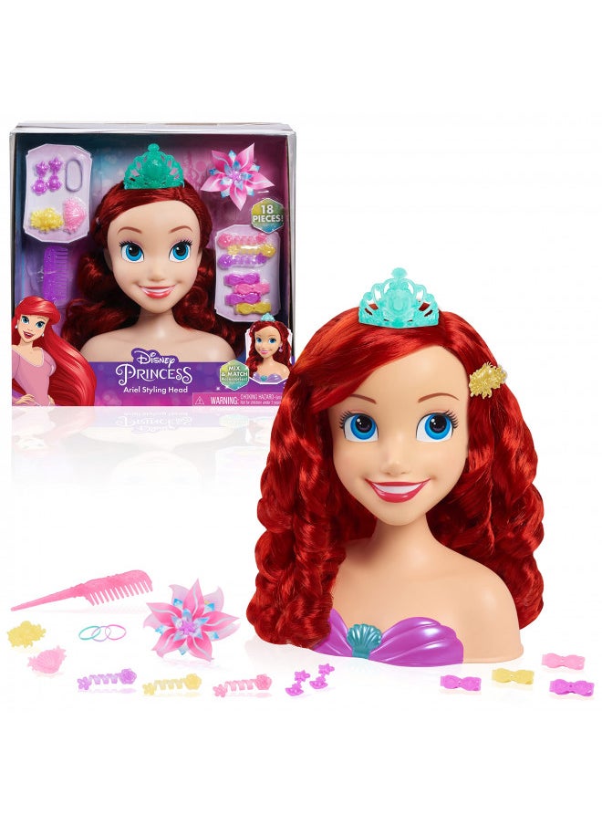 Disney Princess Ariel Styling Head and Accessories, 18-pieces, Red Hair and Blue Eyes, Pretend Play, Kids Toys for Ages 3 Up by Just Play