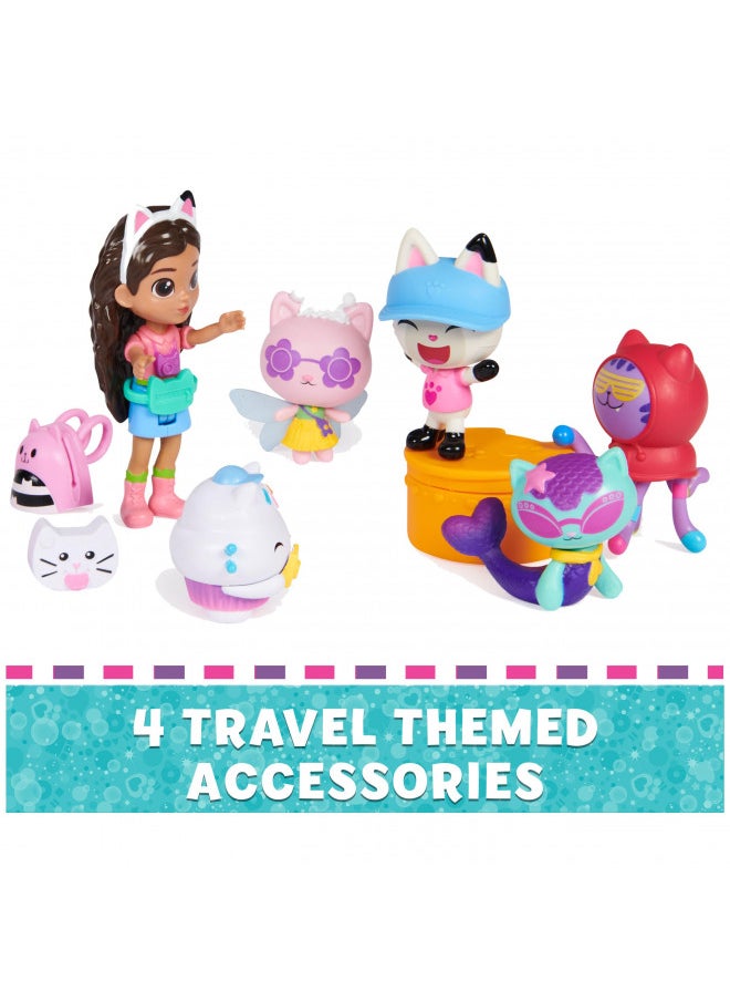 Gabby's Dollhouse, Travel Themed Figure Set with a Gabby Doll, 5 Cat Toy Figures, Surprise Toys & Dollhouse Accessories, Kids Toys for Girls & Boys 3+