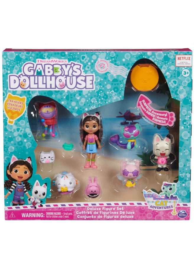 Gabby's Dollhouse, Travel Themed Figure Set with a Gabby Doll, 5 Cat Toy Figures, Surprise Toys & Dollhouse Accessories, Kids Toys for Girls & Boys 3+