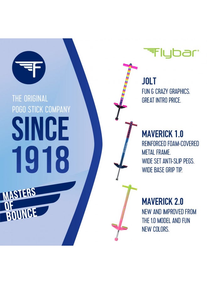 Flybar Maverick Pogo Stick for Kids Ages 5+, 40 to 80 Pounds, Perfect for Beginners, Easy Grip Handles, Anti-Slip Pegs, Outdoor Toys for Boys, Jumper Toys for Girls, Outside Toys for Kids