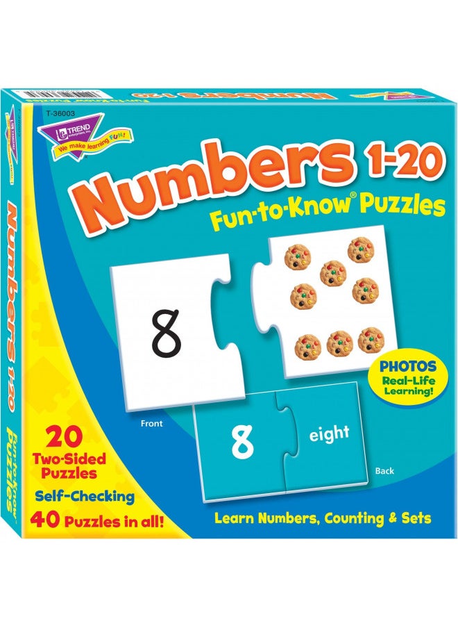 TREND ENTERPRISES: Fun-to-Know Puzzles: Numbers 1-20, Learn Numbers, Counting & Sets, 20 Two-Sided Puzzles, Self-Checking, 40 Puzzles Total, For Ages 3 and Up