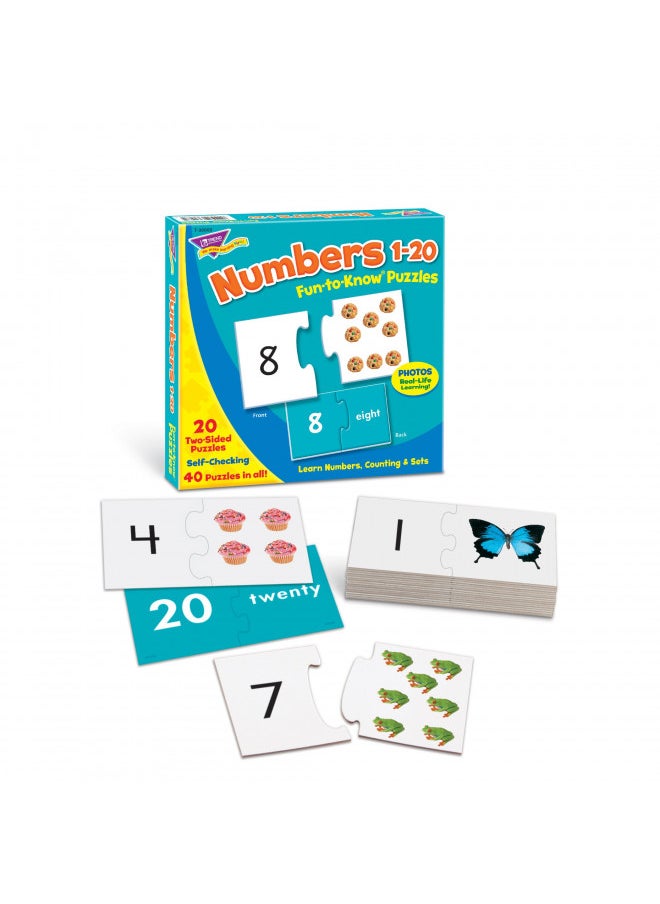 TREND ENTERPRISES: Fun-to-Know Puzzles: Numbers 1-20, Learn Numbers, Counting & Sets, 20 Two-Sided Puzzles, Self-Checking, 40 Puzzles Total, For Ages 3 and Up