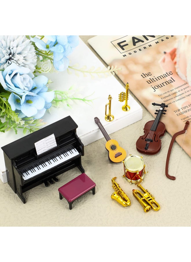 Dollhouse Miniature Musical Instrument Set in 1:12 Scale, Mini Dollhouse Musical Instrument Model Includes Violin Piano Trumpet Saxophone Electric Guitar, Model Accessory for Dollhouse Mini Music Room