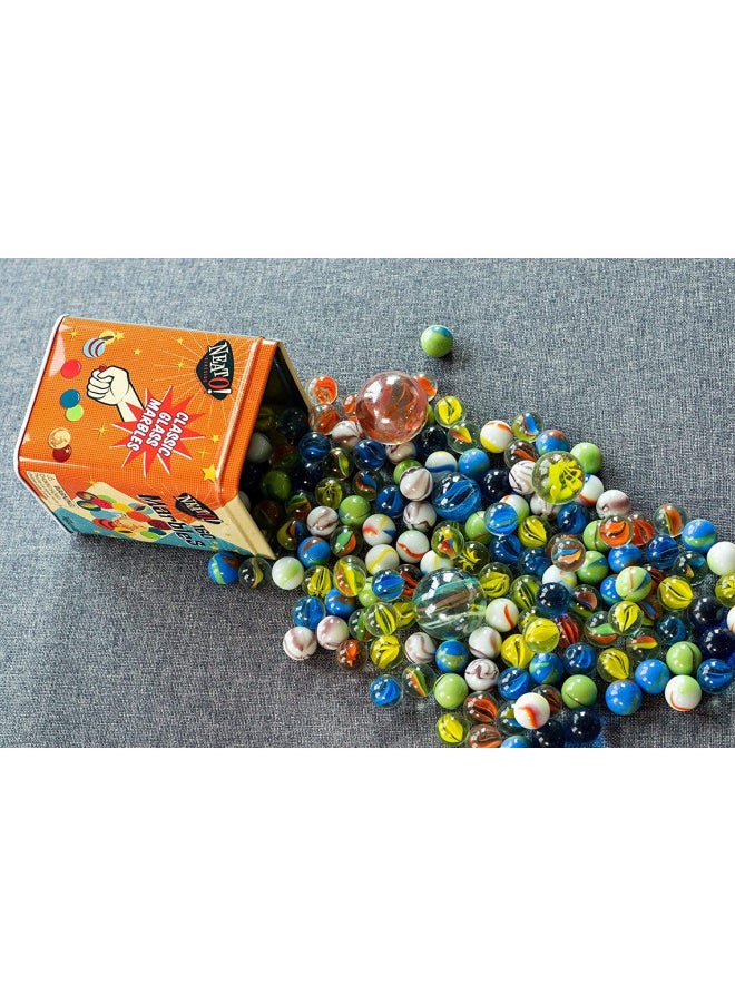 Neato! Classics 160 Marbles In A Tin Box - Retro Nostalgia Glass Shooter, Marble Games Are Timeless Play For Kids - Boys & Girls