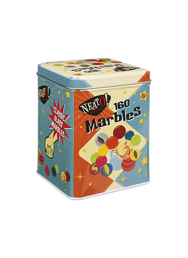 Neato! Classics 160 Marbles In A Tin Box - Retro Nostalgia Glass Shooter, Marble Games Are Timeless Play For Kids - Boys & Girls