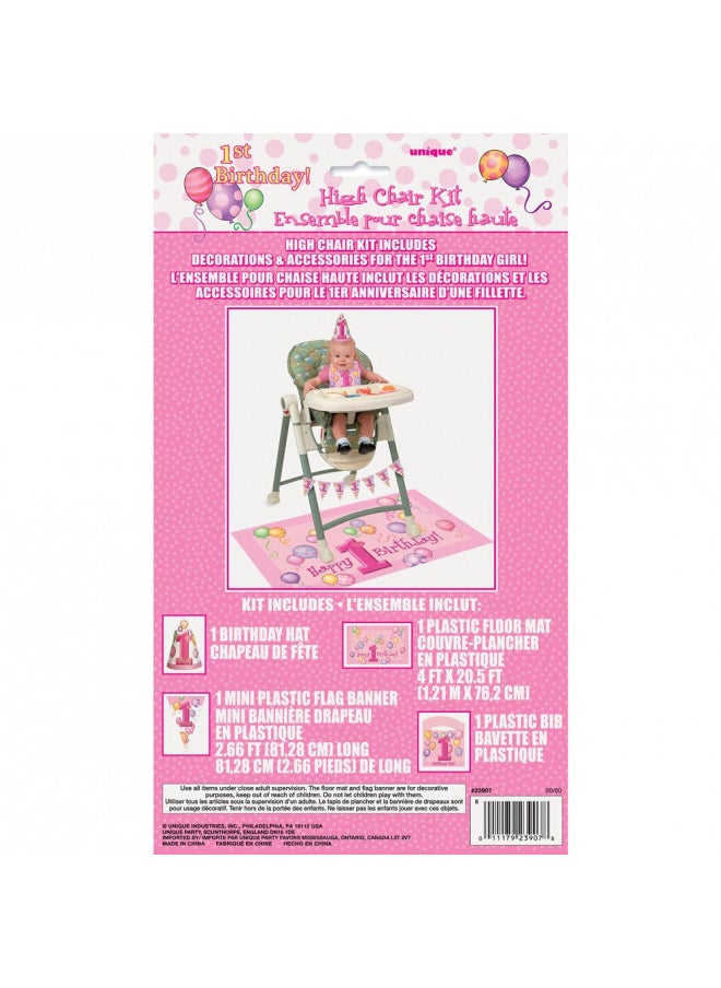 Unique 1st Balloons Birthday High Chair Kit - Pink, 4 Pcs