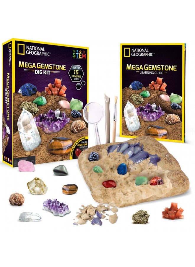 NATIONAL GEOGRAPHIC Mega Gemstone Dig Kit Dig Up 15 Real Gemstones and Crystals, Science Kit for Kids, Gem Digging Kit, Gift for Girls and Boys, Mining Kit, Rock Collection (Amazon Exclusive)